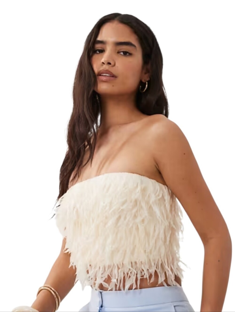 NEW Mango Textured Cream Strapless Cropped Top Size Large